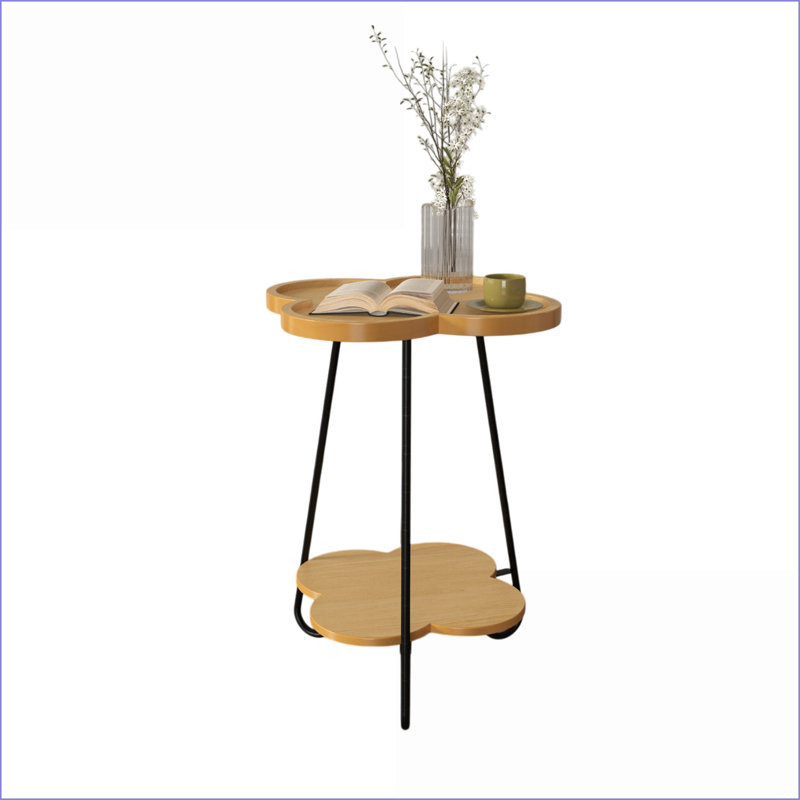 Petal-Design Wood & amp; Table basse en métal avec rangement double couche pour le salon, peu encombrante