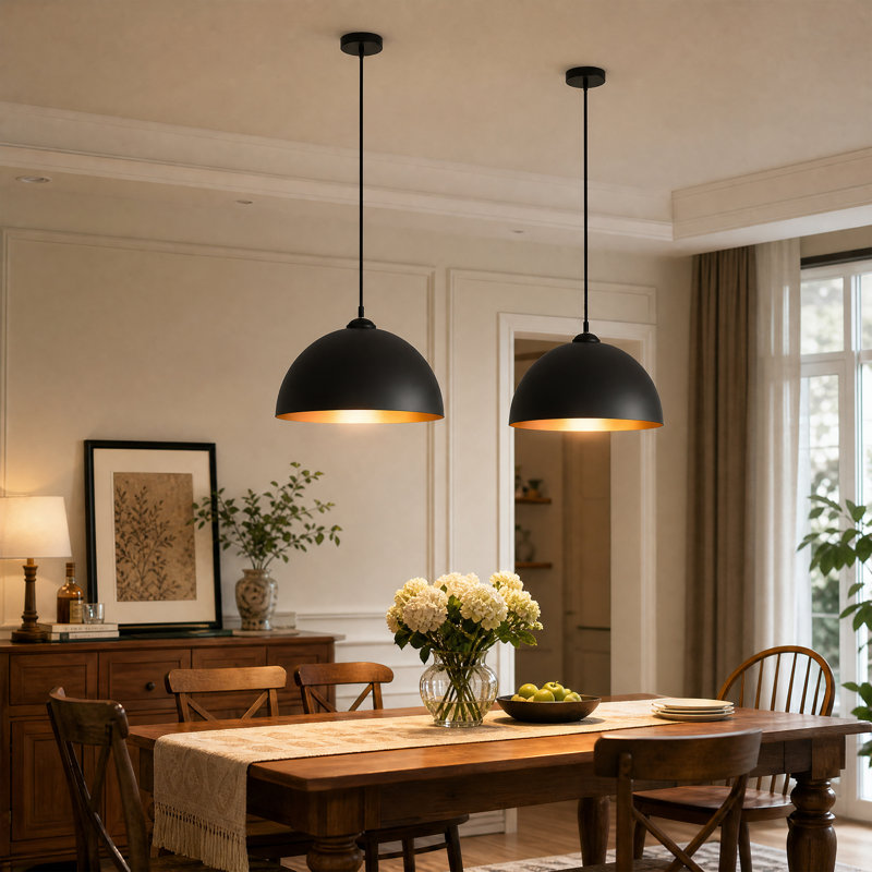 Lustre moderne en forme de dôme noir brillant