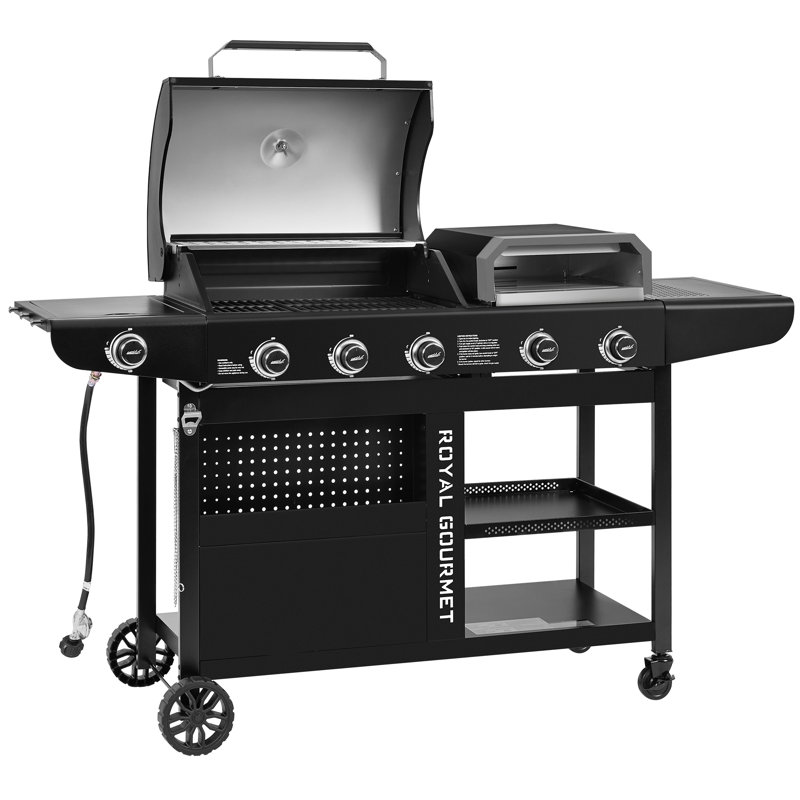 Barbecue au gaz et four à pizza Royal Gourmet Premium, avec brûleur latéral, argent et noir, Noir