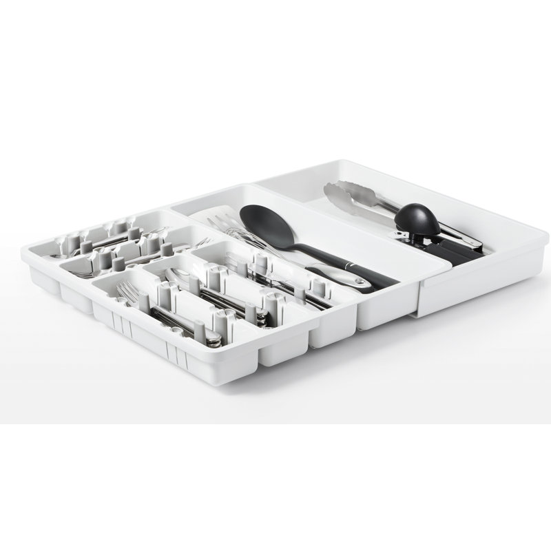 White Adjustable Plastic Expandable Utensil Organizer