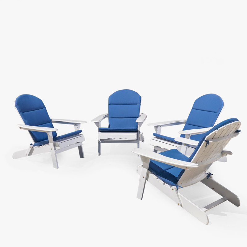Chaise Adirondack pliante en bois massif Matthias, Blanc / Marine