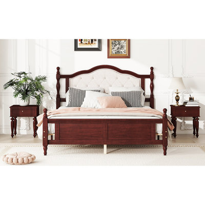 Upholstered Headboard Queen-Size Bed With Strong - Cherry Pine Classic Queen And Panel