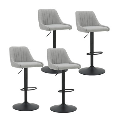 Modern Fabric and Metal Adjustable Air-Lift Stool with Swivel, Set of 4 - Black