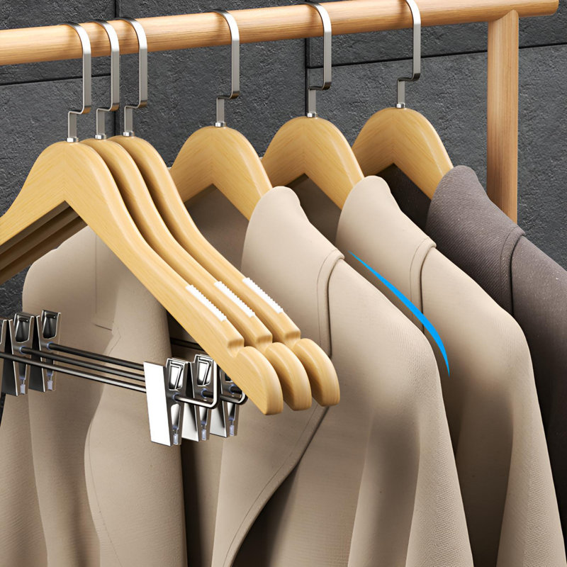 Cintres en bois massif avec pinces intégrées - Système professionnel d'entretien des vêtements, 20