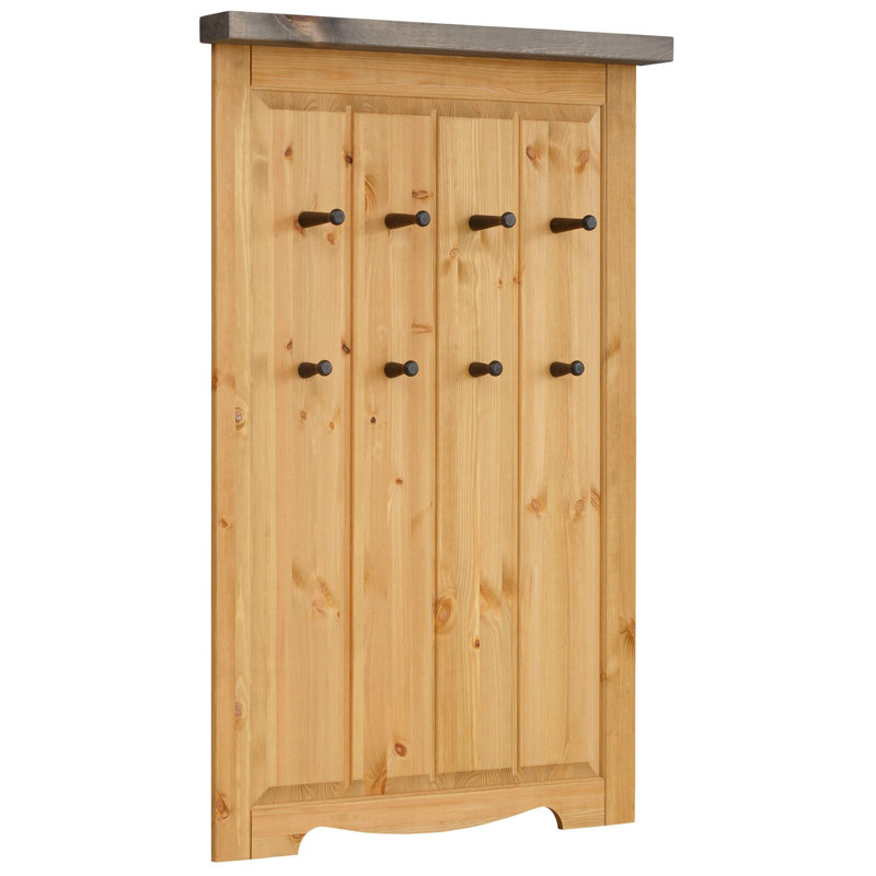 Solid Wood Wall 8 - Hook Coat Rack, Natural/Grey
