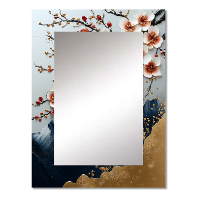 White Blue Cherry Blossoms In The Mountains - Cherry Blossom Unique Mirror, Traditional Large Wall Mirror, Printed Metal Art