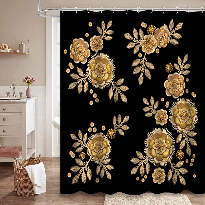 Rideau de douche imperméable Royal Floral Baroque Gold avec 12 crochets, L 72 po x l 72 po