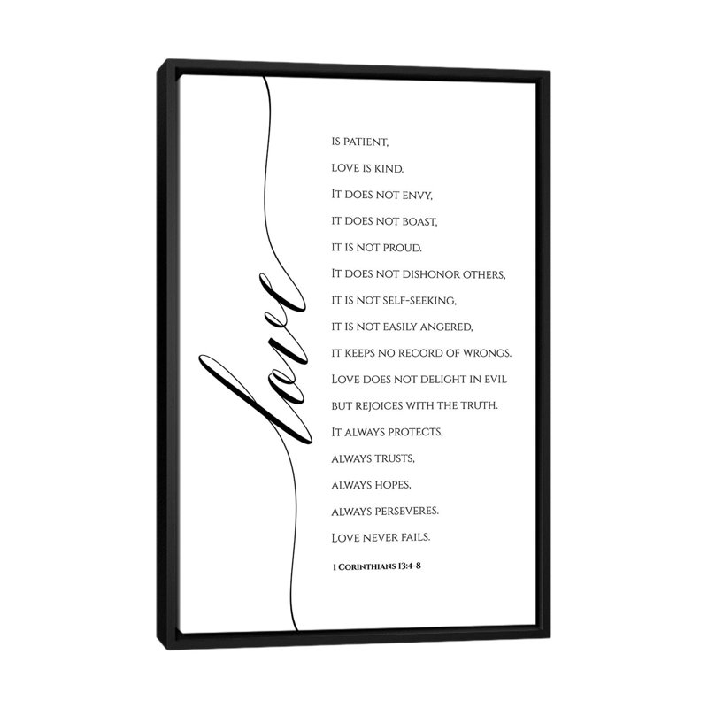 «Love is patient, Love is Kind» par Eden Printables, impression d'art textuel, H 26 po x l 18 po x 1,5 po, Toile tendue