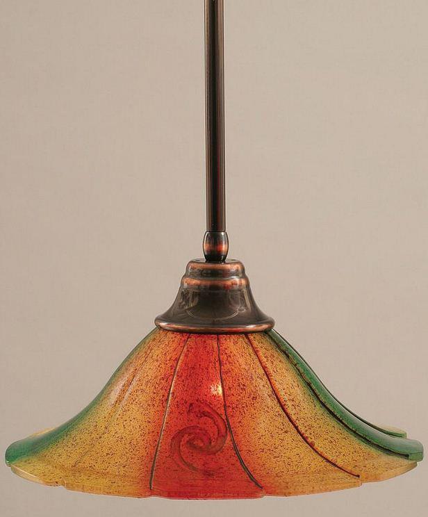Luminaire suspendu avec tige en verre, Bronze, 16 po, Verre du mardi gras