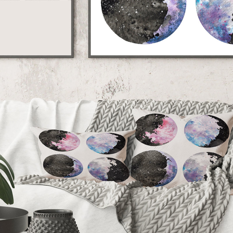Rectangle,Moon Phases With Stars And Sky - Bohemian & Eclectic Printed Throw Pillow