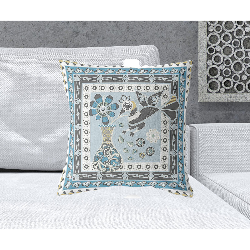Coussin décoratif à motif floral 20 po x 20 po, Bleu / blanc