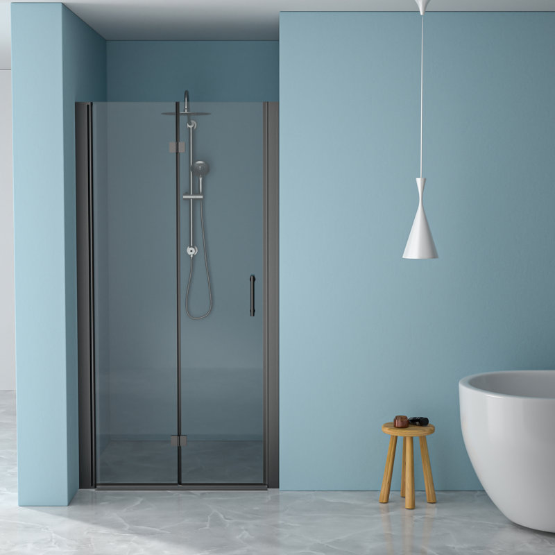 Porte de douche pliante, l 32 po x H 72 po, noir mat, structure stable à surface glissante noire