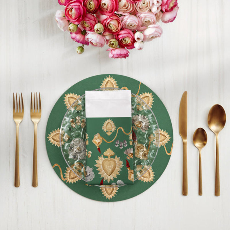 Serviettes de table en coton ex voté Sacred Hearts, Evergreen