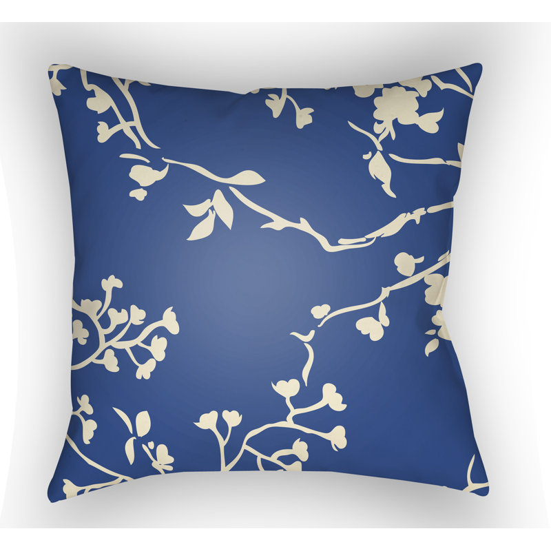 Dark Blue Chinoiserie Floral Square Throw Pillow Set