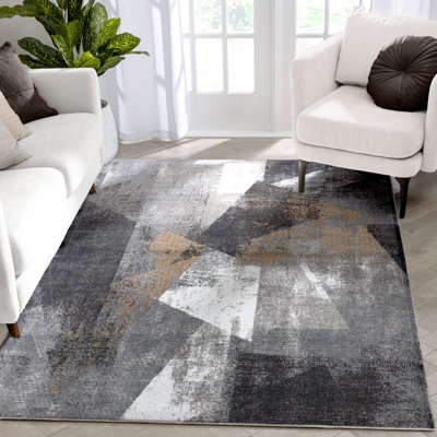 Verity Kye Abstract Geometric Modern Grey Rust Area Rug