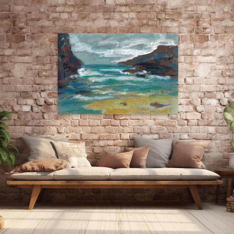Wild Coastal Waves Dramatic Serene Abstract Coastal Art mural, H 40 po x l 60 po
