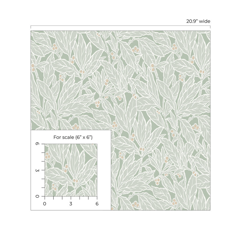 Non-Pasted Floral Wallpaper Roll, Spearmint
