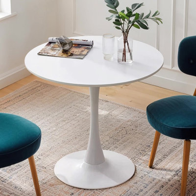 Table de salle à manger moderne 23,6 po avec plateau en panneau de fibres à densité moyenne et base en acier