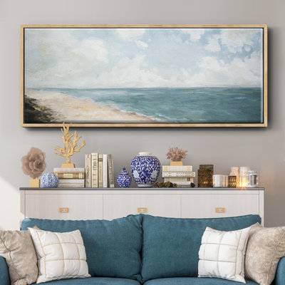 Vue sur la plage - Toile encadrée de qualité supérieure - prête à être accrochée