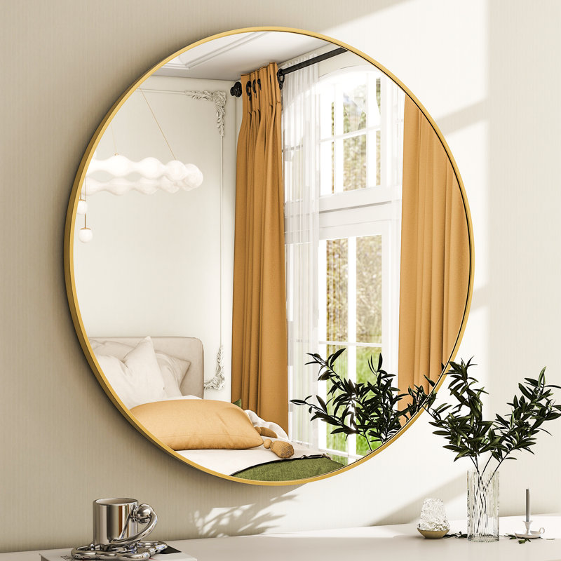 Gehard Round Metal Framed Mirror , Gold, 42" x 42"