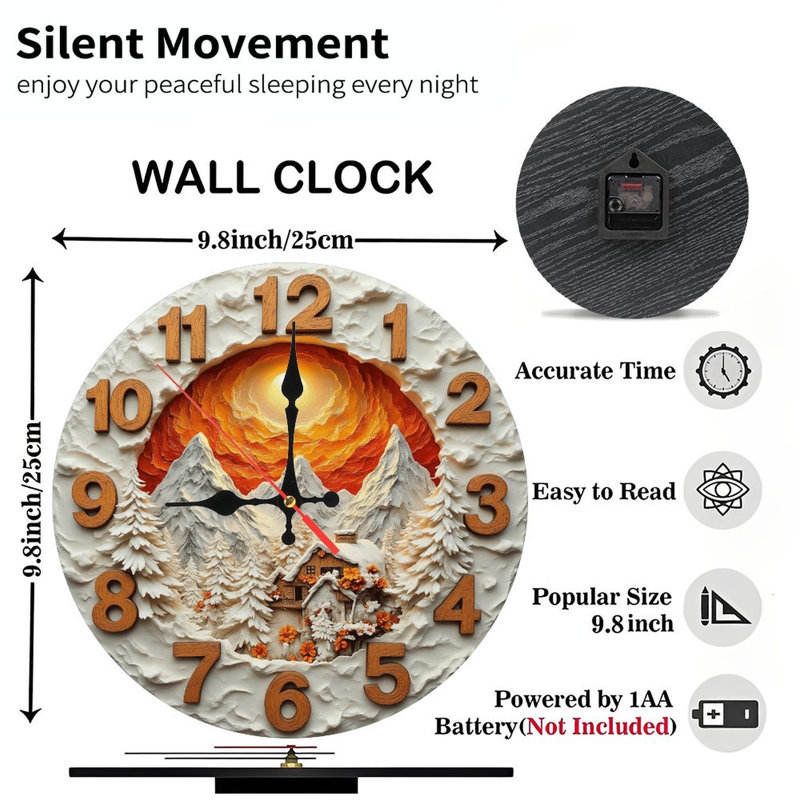 Horloge murale chalet d'hiver