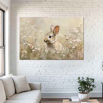  Large Vintage Bunny Canvas Wall Art - Spring Flowers Bunny Pictures Wall Decor for Home, Rabbit Prints Easter Artwork Framed Painting for Living Room Decoration, 32×48 inches