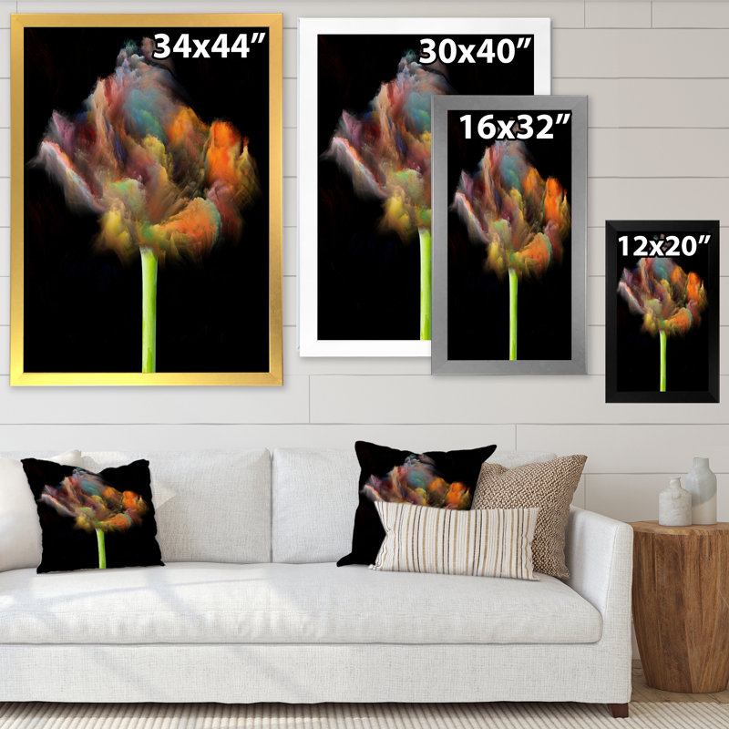 «Blooming Multicolor Fractal Flower», art mural moderne sur toile, Cadre noir, H 36 po x l 24 po x P 1 po