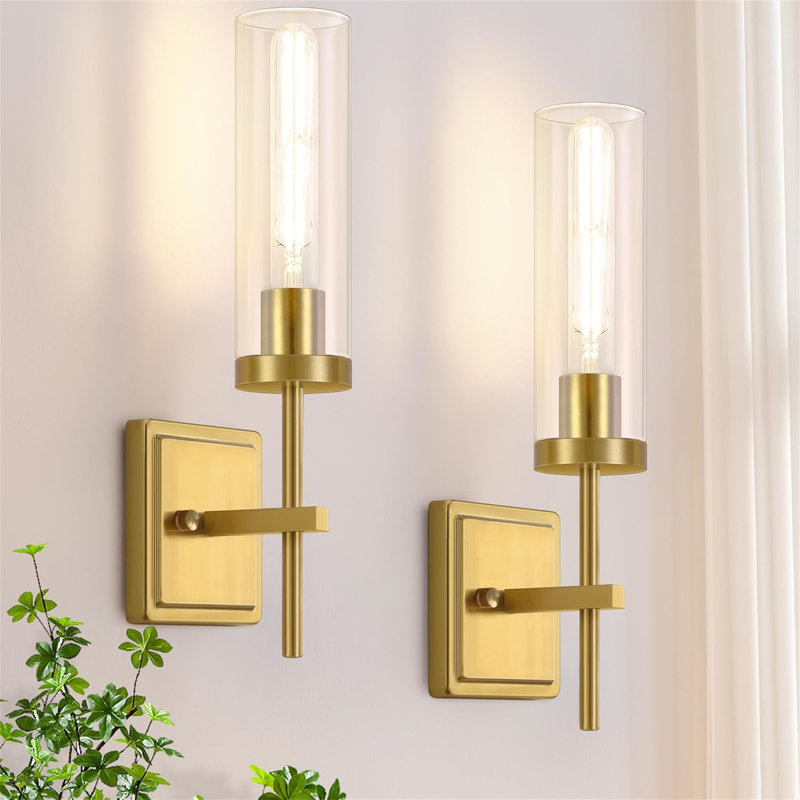 Metal Bathroom Wall Sconces Set Lighting with Clear Glass Shades, Gold