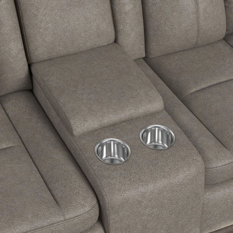 Ivy Bronx Taionna Power Motion Loveseat with Power Headrest, Led, and Console in Rocky Grey/Brown