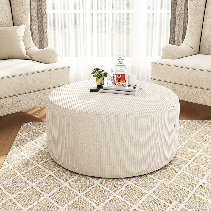 Repose-pieds rembourré rond, Beige