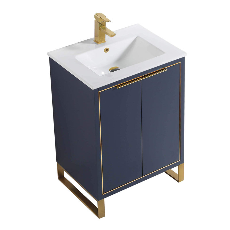 24'' Single Bathroom Vanity Set, Satin Brass, Navy Blue