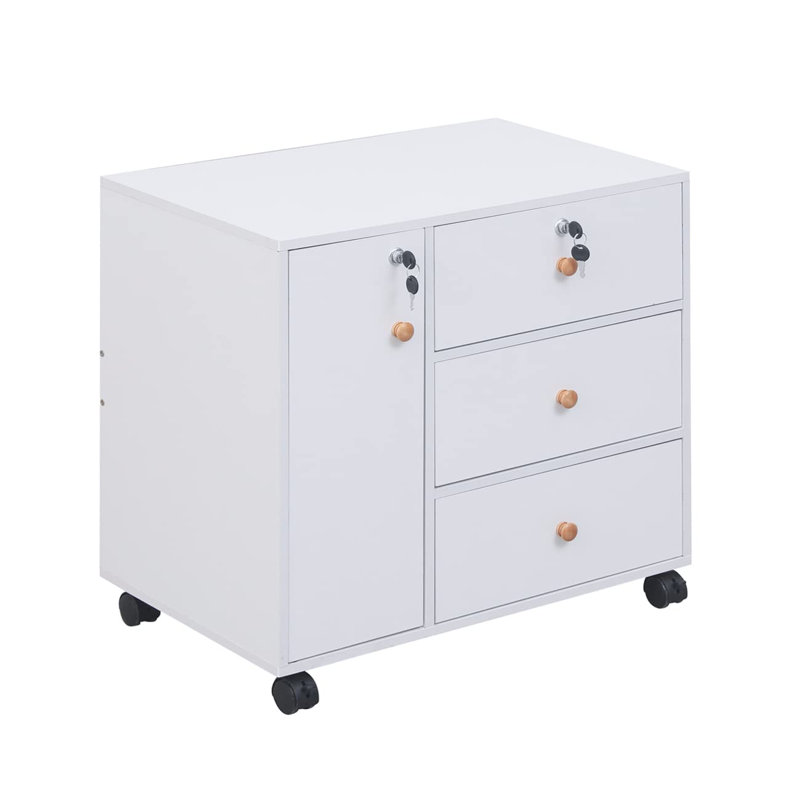 Ladessa 60cm Wide 3 -Drawer Mobile File Cabinet, Warm White