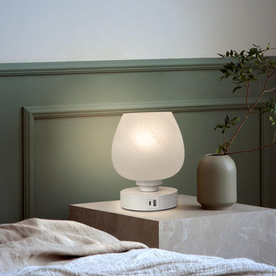 Touch Control Bedside Table Lamp Set Of 2 With 3-Way Dimmable Brightness, USB A+C Charging Ports, Warm White LED Bulb Included, White Opal Glass Shade For Bedroom Nightstand