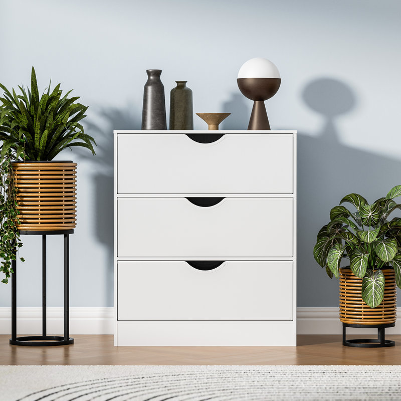 Commode 3 tiroirs pour chambre à coucher avec tiroir en tissu PU, commode blanche avec structure en bois, grand rangement, petite commode pour placard, salon, couloir, blanc