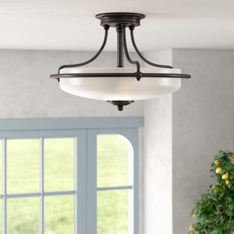 Ampelio Glass Semi Flush Mount, Palladian Bronze, 14" H x 21" W x 21" D
