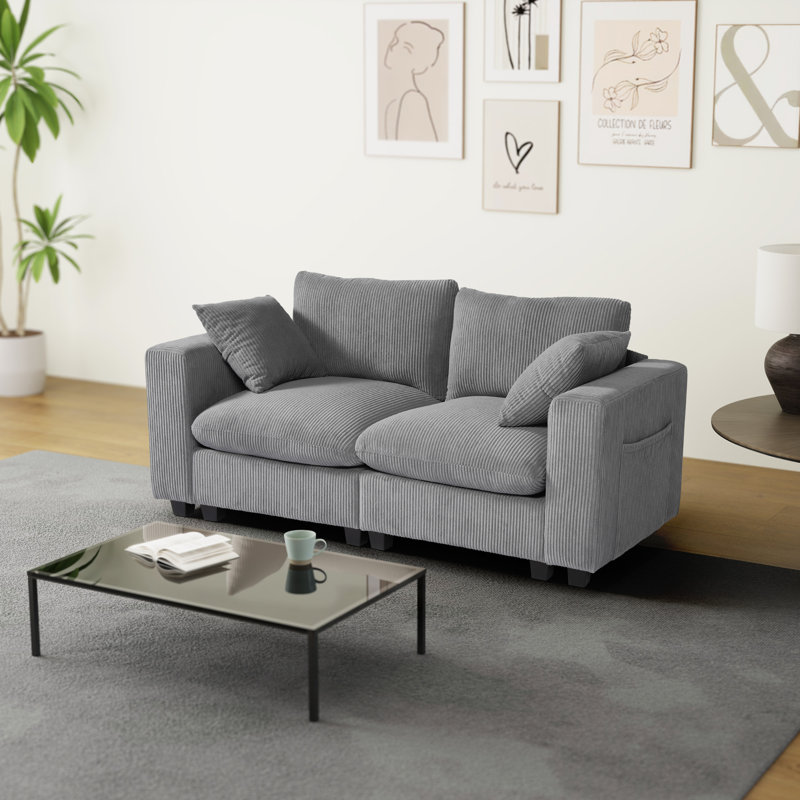 Causeuse modulaire en velours côtelé avec port USB, Gris
