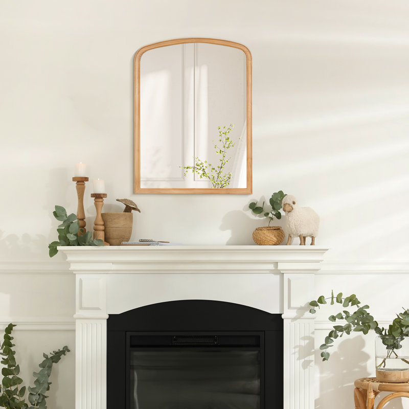 Lucena Wood Arched Rectangle Wall Mirror, Natural Wood, 24" x 18"