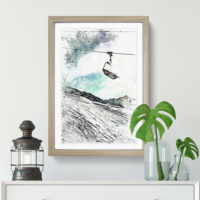 Ski Lift in the Alps in Abstract - Picture Frame Painting Print, 48cm H x 36cm W x 2cm D, Oak Framed