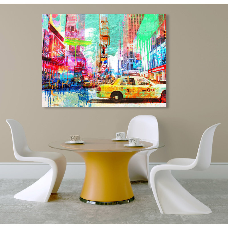 Taxis In Times Square 2.0 by Eric Chestier - Wrapped Canvas Print, 70cm H x 100cm W x 4cm D