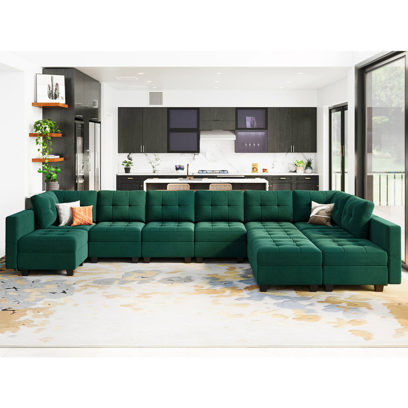Soneson Upholstered Sectional Reversible, Green Velvet