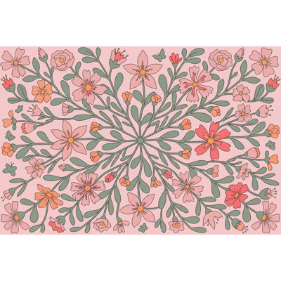 Papier peint floral rose, branches botaniques, décoration murale moderne amovible