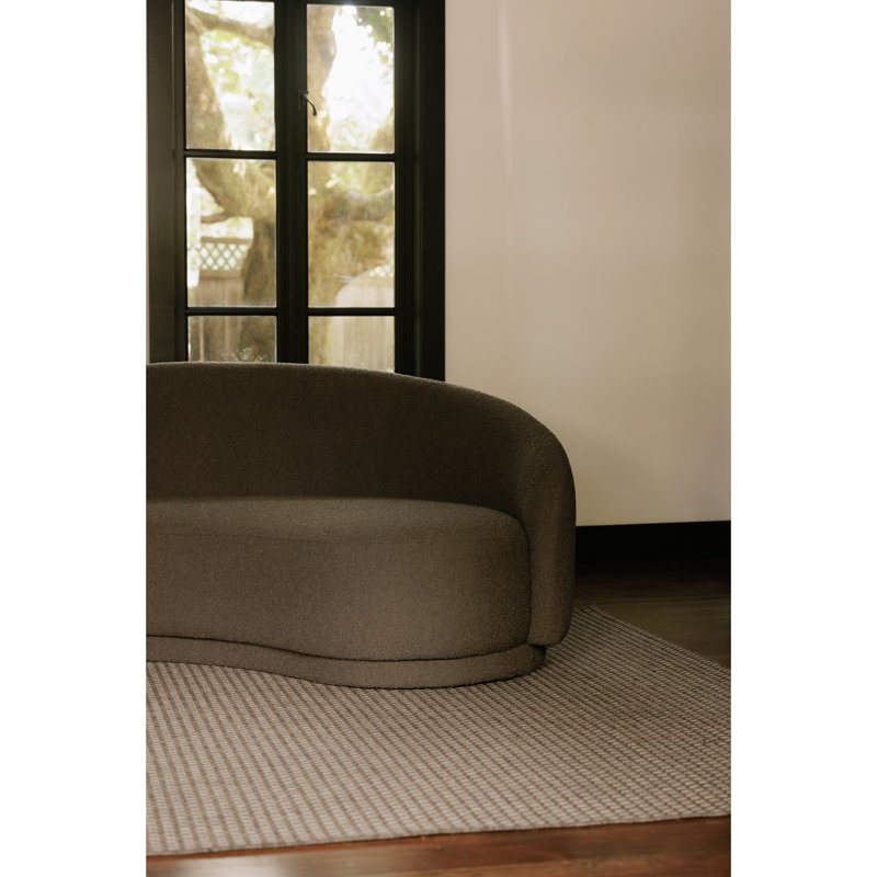 82.25" Round Arm Curved Loveseat, Maya Taupe Boucle