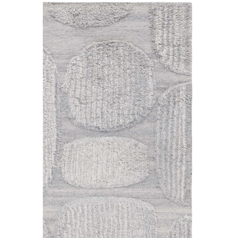 Tapis gris en laine et en coton tissé à plat à la main de couleur unie Brogun, Tapis de couloir 2 pi 3 po x 8 pi