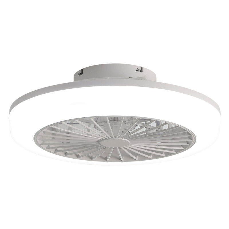 18 Inch Enclosed Ceiling Fan With Light And Remote, Flush Mount Bladeless Modern Low Profile Ceiling Fan For Bedroom Kitchen Dining Room
