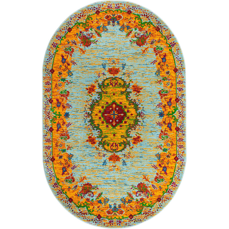Floral Indoor Rug, Oval 5'3" x 8'