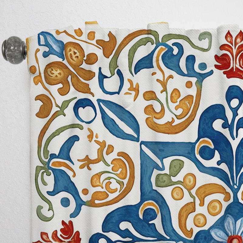 Rideaux en velours méditerranéen à motif méditerranéen rétro bleu VII - 1 panneau, L 52 po x L 108 po