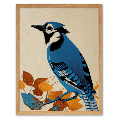 Blue Jay Textured Autumn Bird - Print