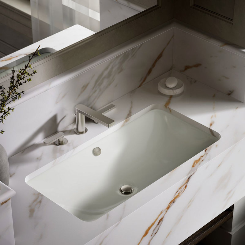 Iron Plains®Trough Rectangle Dual Mount Bathroom Sink with Overflow, Cashmere