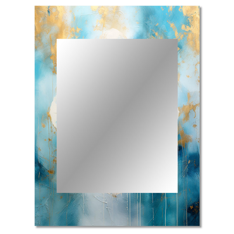 Divine Mandala Delicate Gold Gentle Turquoise II - Boho Mandala Unique Wall Mirror Decor, Traditional Large Mirror, Printed Metal Art