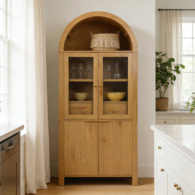 Garde-manger arqué cannelé de 71 po avec portes en verre, tablettes réglables et tiroir